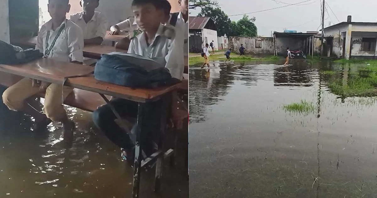 লালপুর পাইলট উচ্চ বিদ্যালয় দেখার কেউ নেই, হাঁটু পানিতে ডুবে শ্রেণিকক্ষ, ক্লাস বন্ধ